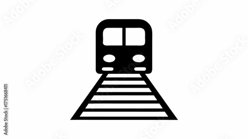Modern train icon traveling forward on railway tracks, a simple transportation emblem perfect for travel apps and transportation services branding.
