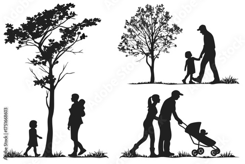 set of Family Silhouette Vector Pack Isolated on White Background