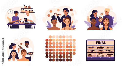 Makeup Artists Applying Cosmetics To Diverse Models In Studio