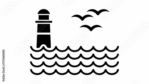 Iconic lighthouse stands tall amidst wavy waters, as birds soar freely above, evoking serenity and the timeless beauty of coastal landscapes