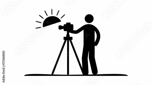 Silhouette of a Photographer Capturing the Sunset with Professional Camera on Tripod, Ideal for Travel, Nature, or Photography Concepts