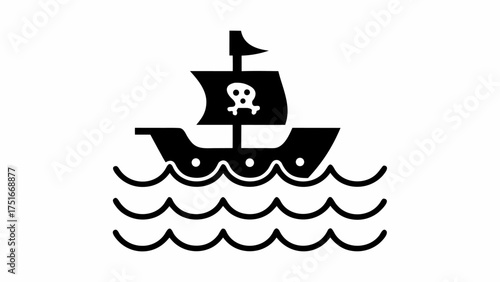 Bold pirate ship sailing on wavy seas with skull and crossbones, perfect for adventurous themes and nautical designs, a vector icon ready for your project