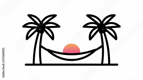 Dreamy tropical sunset scene with palm trees and hammock, perfect for vacation vibes and relaxation inspiration, originally a scalable vector graphic