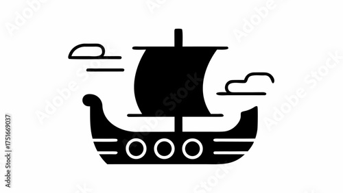 Bold Viking Ship Illustration Symbolizing Adventure and Exploration, Perfect for Historical Projects, Nautical Designs, and Scandinavian Culture Themes