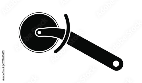 Simple black silhouette of a pizza cutter with a handle