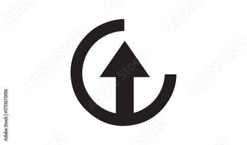 Black arrow pointing upwards inside incomplete circle symbol
