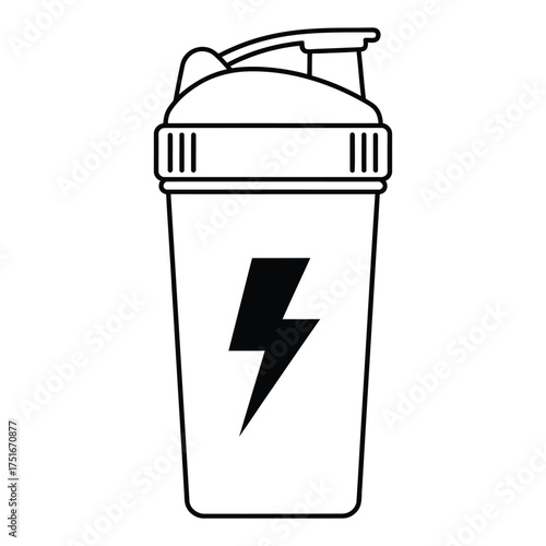 Protein shaker bottle with lightning bolt symbol for fitness and workout nutrition drink