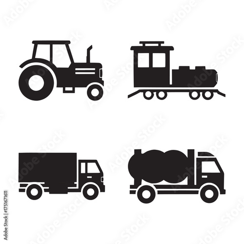 flat icon vector type set blundell car, truck, bus, lorry dump, train engine vector art design on white background-01