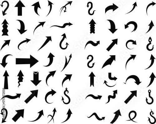 silhouette black arrow shapes Icons and symbols including curved straight wavy zigzag sign pointer designs