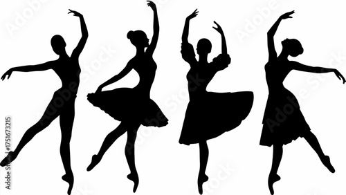 Elegant ballet dancers silhouettes performing graceful poses, perfect for dance studios, artistic projects, and inspiring creativity with rhythmic motion