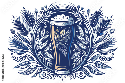 Beer glass with wheat isolated on white background, a decorative illustration for brewery or pub advertisement design