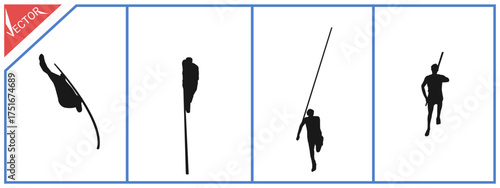 Pole vaulter preparing for a jump. Silhouette illustration on a white background.