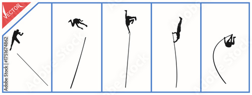 Pole vault silhouette. Sports training. White background. Vector illustration.