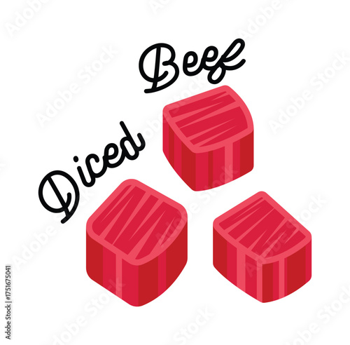 Diced Beef Cubes Ingredient for Cooking.