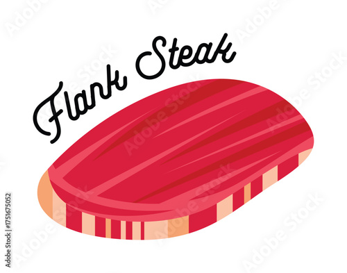 Raw Flank Steak Cut of Meat Illustration.