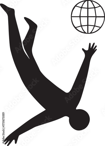 Person Silhouette Falling Towards Globe Icon