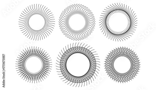 Set of Abstract Radial Sunburst or Spirograph Circular Designs
