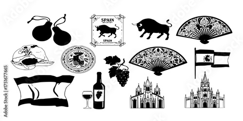 Spain icons set. Spanish traditional symbols and objects
