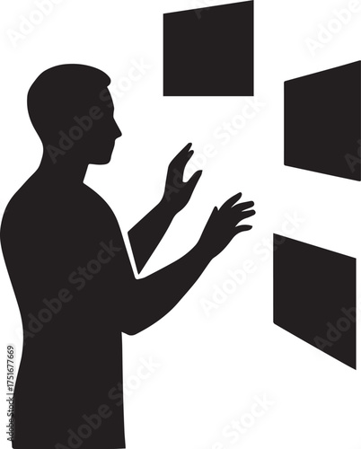 Man Silhouette Interacting with Digital Screens