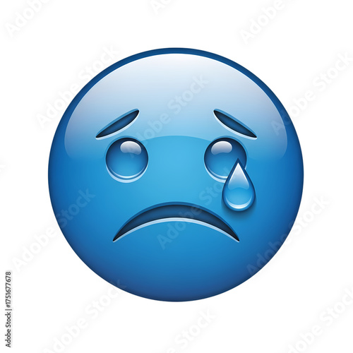 Blue Crying Emoticon on transparent background