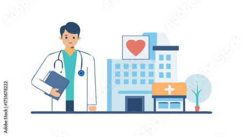 Doctor hospital healthcare professional medical clinic building illustration art