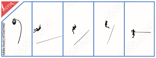 A group of pole vaulters performing various stunts. Isolated on a white background.