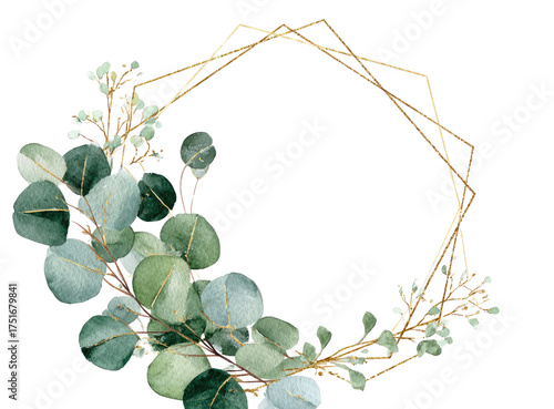 Octagonal gold frame with lush greenery