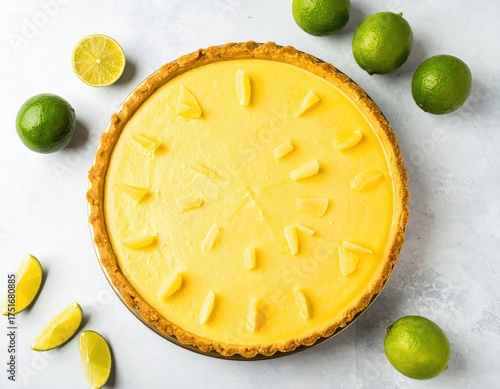 Zesty Lime Pie with Golden Crust and Fresh Citrus Garnish TopDown View.