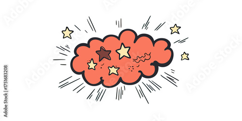 Hand drawn cartoon style orange explosion cloud with star shapes and comic burst lines vector illustration for dynamic impact and creative design elements