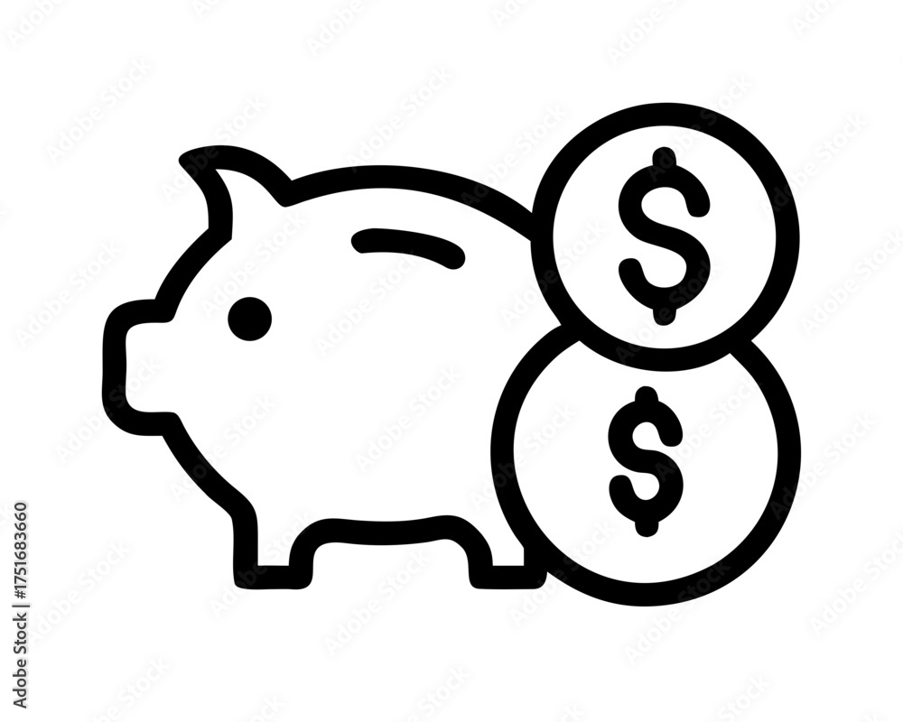 Obraz premium Piggy bank with two dollar coins for savings