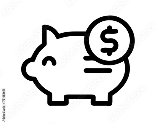 Piggy bank with a dollar coin for investment