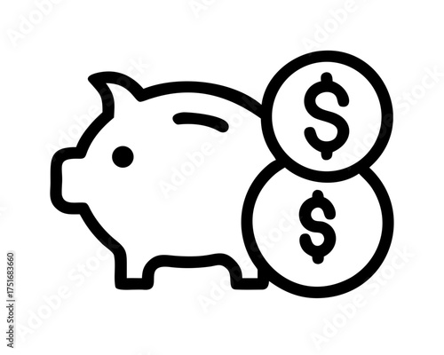 Piggy bank with two dollar coins for savings