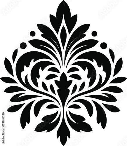 Black Ornate Floral Damask Design Element ornament