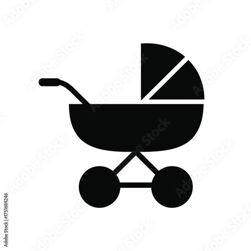 Black silhouette icon of a baby stroller on a white background