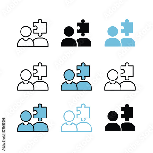 Puzzle piece connection between two people icons vector