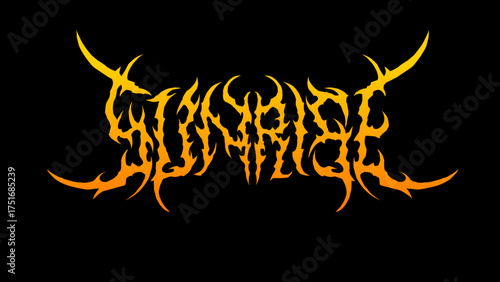 Sunrise typography vector in symmetrical shapes black metal custom Lettering style for streetwear, t-shirt print apparel, sticker, poster, band name