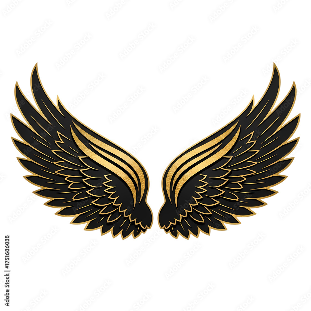 Obraz premium Elegant Golden Black Feather Wings on transparent background