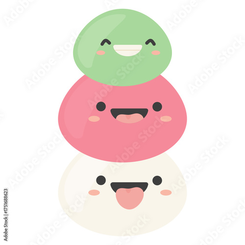 Vector flat illustration of cute mochi rice cake cartoon characters