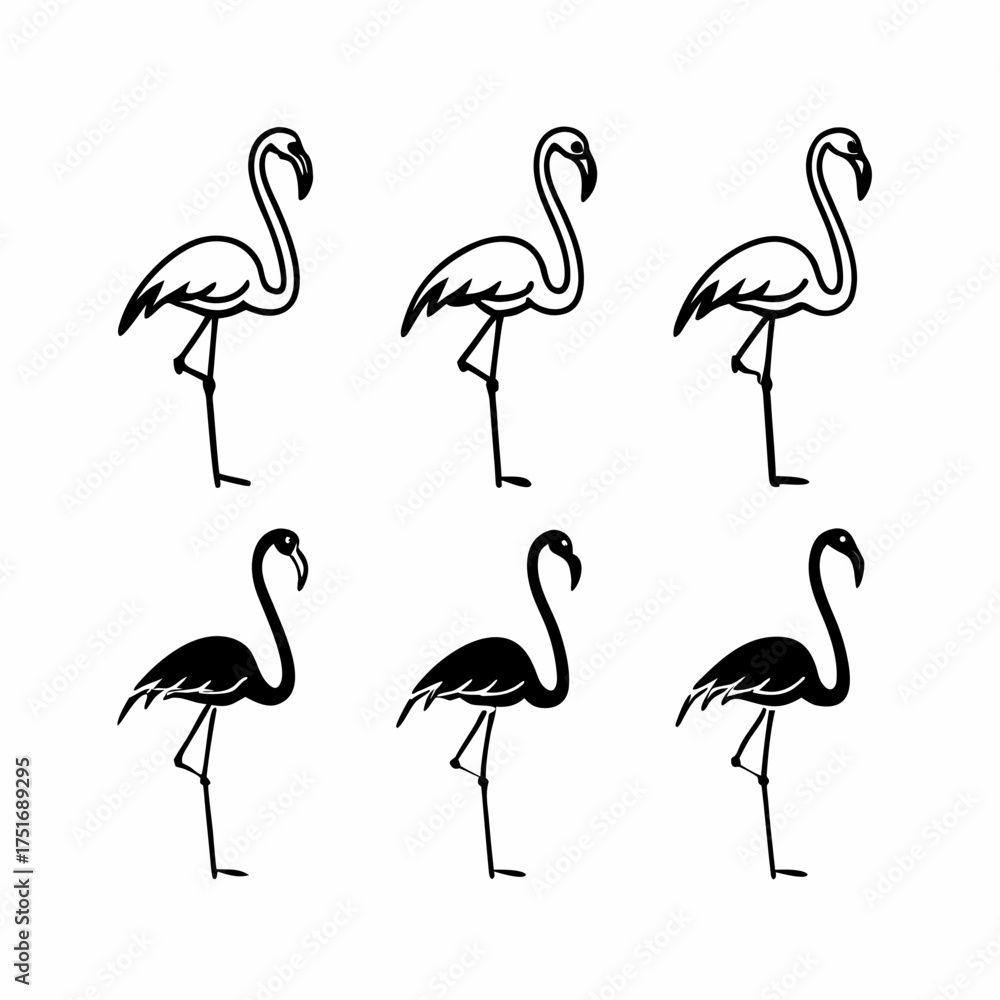 Obraz premium Flamingo silhouettes in black and white, arranged in a grid pattern