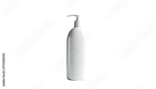 Shiny, white, smooth lotion bottle with pump on black background