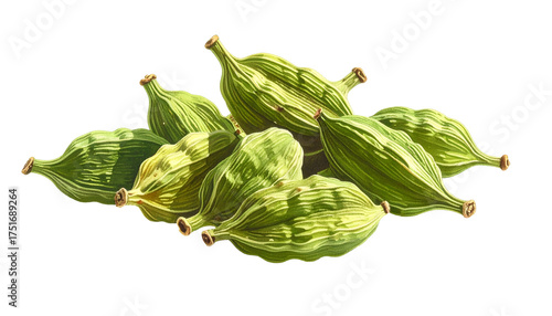 A pile of vibrant, green cardamom pods against a black backdrop