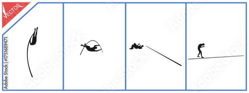 Pole vault silhouette collection. Athletics sport, isolated on white background.