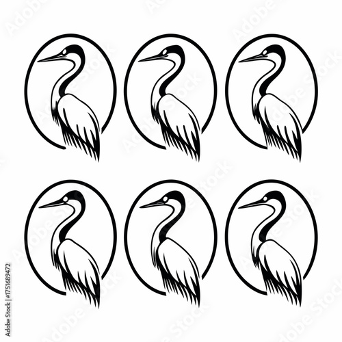 Seamless pattern featuring a repeating motif of stylized herons in circles