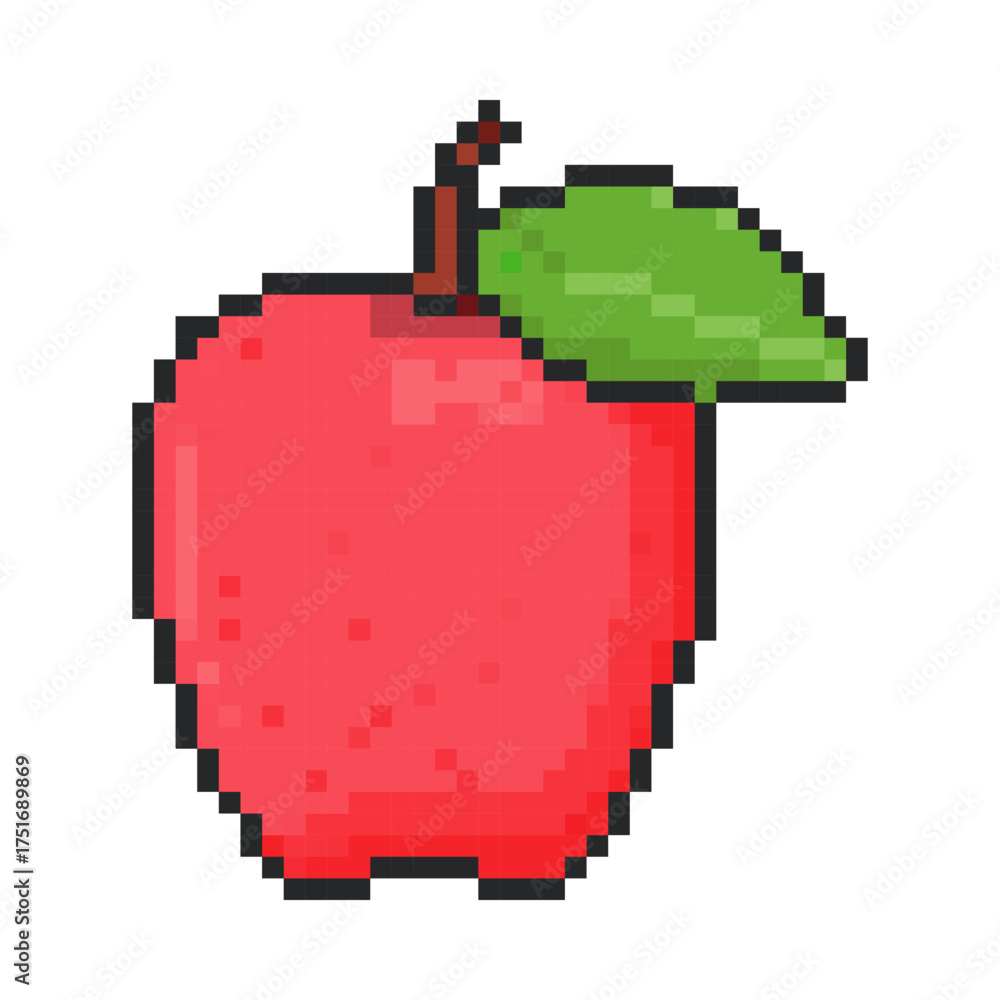 Obraz premium 8 bit apple icon. Pixel art object. Old school computer graphic style.
