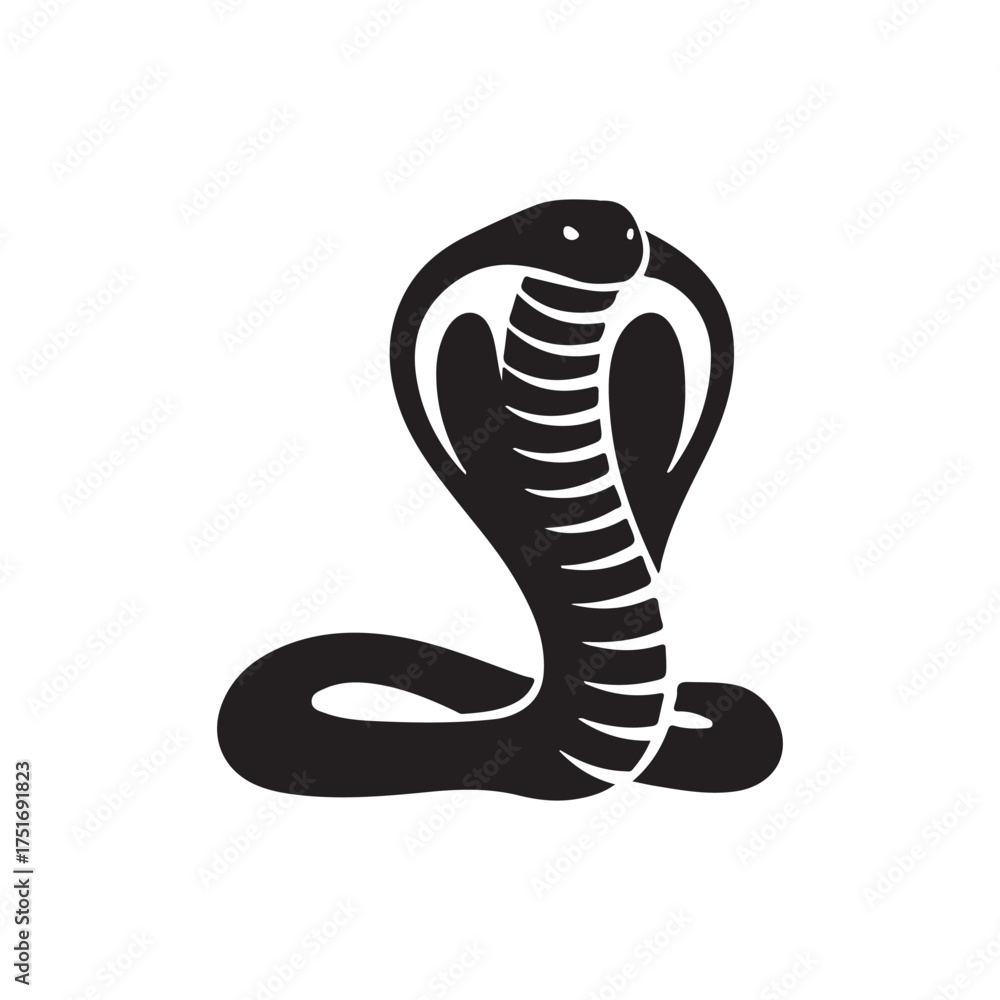 Fototapeta premium Cobra snake silhouette vector flat illustration design on white back ground