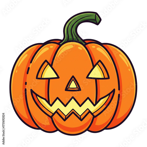 The classic jack-o'-lantern is a scary pumpkin with an evil face, a bright orange symbol of the Halloween holiday in October