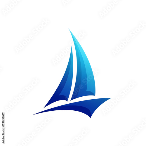 Abstract Blue Sailboat Logo Graphic on transparent background
