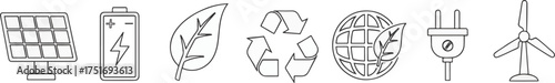 Flat Line Icons of Renewable Energy and Sustainability Concepts