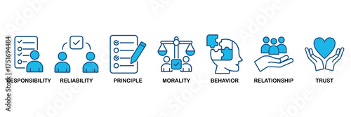 Business ethics banner web icon vector illustration concept for web and print with an icon of responsibility, reliability, principle, morality, behavior, relationship, and trust�