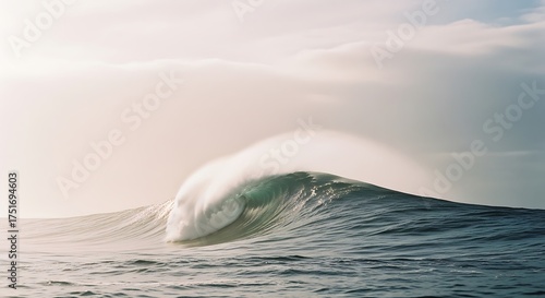 Fototapeta Naklejka Na Ścianę i Meble -  Powerful Ocean Wave Breaking at Sunset with Golden Light.